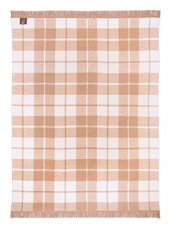 Koc bawełniano-akrylowy 150x200 wzór 1012-1 beżowy kremowy krata