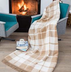 Koc bawełniano-akrylowy 150x200 wzór 1012-1 beżowy kremowy krata