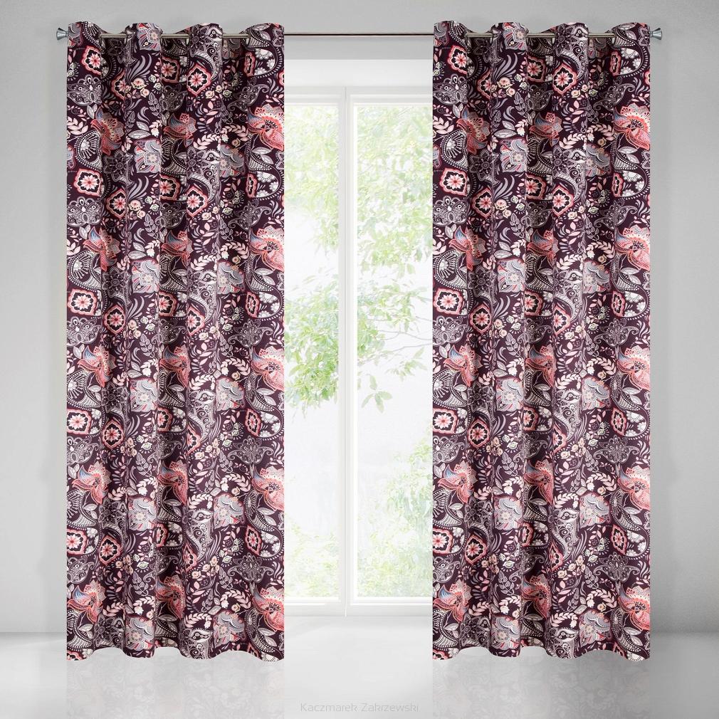 Zasłona gotowa na przelotkach MIREI 140x250 Eurofirany śliwka/ciemnorózowy