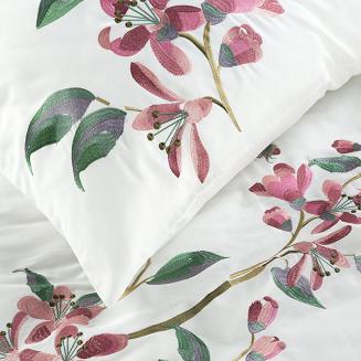 Pościel haftowana HAFT5 160x200 Eurofirany kwiaty biała różowa