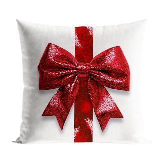 Poszewka dekoracyjna świąteczna BROKATOWA KOKARDA 40x40 welwetowa biała czerwona