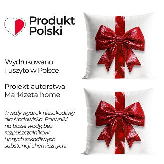 Poszewka dekoracyjna świąteczna BROKATOWA KOKARDA 40x40 welwetowa biała czerwona
