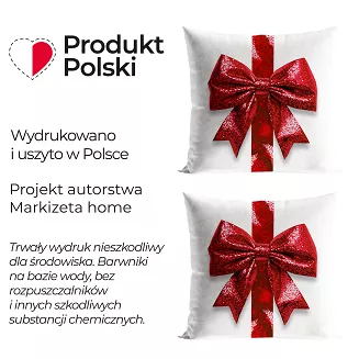 Poszewka dekoracyjna świąteczna BROKATOWA KOKARDA 40x40 welwetowa biała czerwona