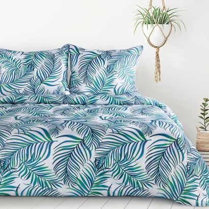 Pościel PALMS 160x200 Design91 biała w palmowe liście