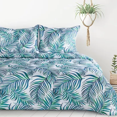 Pościel PALMS 160x200 Design91 biała w palmowe liście