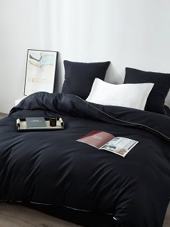 Pościel satyna bawełniana Queen Premium 160x200 czarna ze złotą lamówką