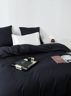 Pościel satyna bawełniana Queen Premium 160x200 czarna ze złotą lamówką