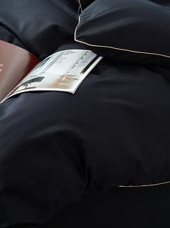 Pościel satyna bawełniana Queen Premium 160x200 czarna ze złotą lamówką