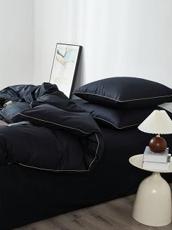 Pościel satyna bawełniana Queen Premium 160x200 czarna ze złotą lamówką