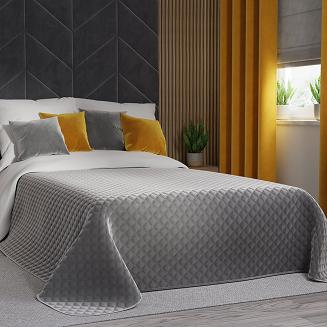 Narzuta dekoracyjna VELVI 220x240 pikowana w geometryczny wzór chłodny szary