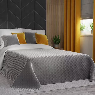 Narzuta dekoracyjna VELVI 220x240 pikowana w geometryczny wzór chłodny szary