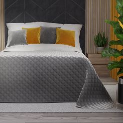 Narzuta dekoracyjna VELVI 220x240 pikowana w geometryczny wzór chłodny szary