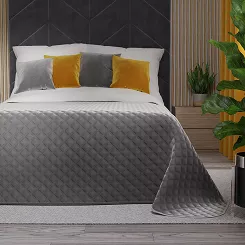 Narzuta dekoracyjna VELVI 220x240 pikowana w geometryczny wzór chłodny szary