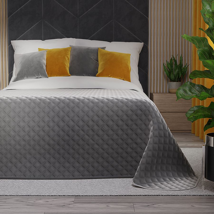 Narzuta dekoracyjna VELVI 220x240 pikowana w geometryczny wzór chłodny szary