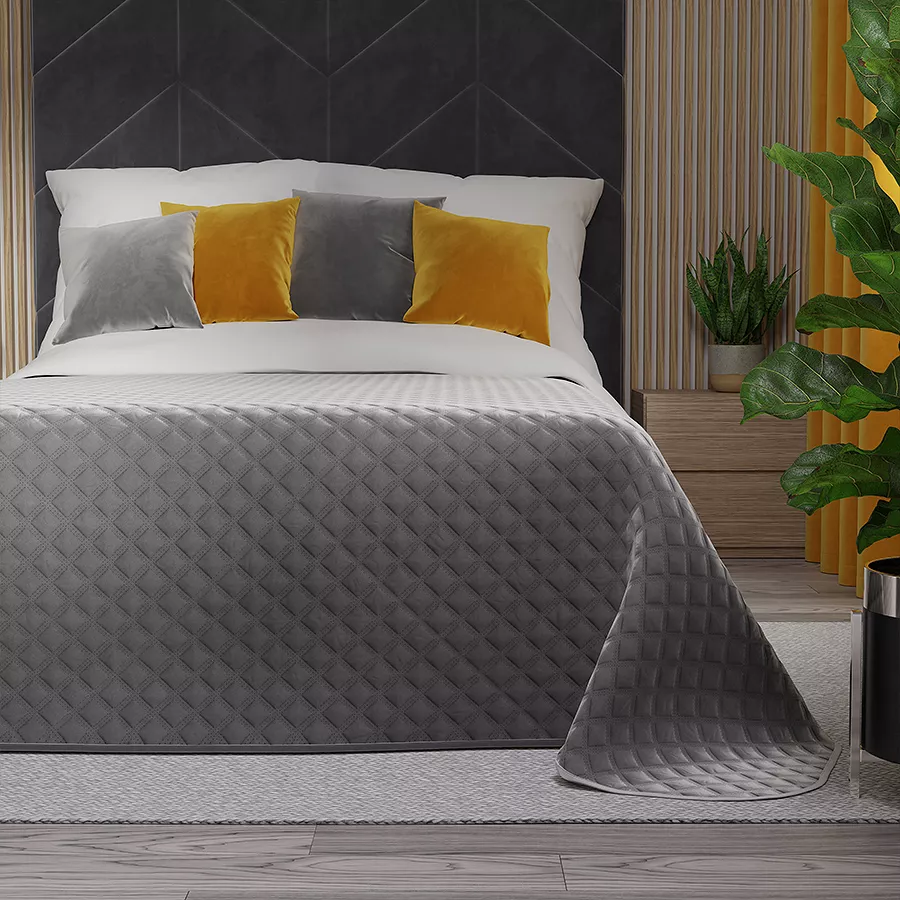 Narzuta dekoracyjna VELVI 220x240 pikowana w geometryczny wzór chłodny szary