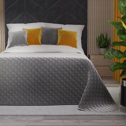 Narzuta dekoracyjna VELVI 220x240 pikowana w geometryczny wzór chłodny szary