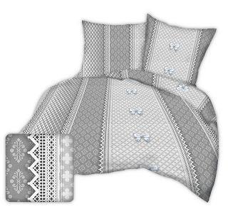 Pościel z kory 180x200 wzór szara koronka z kokardami