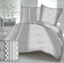 Pościel z kory 180x200 wzór szara koronka z kokardami