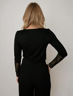 Koronkowa bluzka damska z długim rękawem Selina czarna