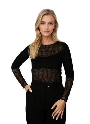 Koronkowa bluzka damska z długim rękawem Selina czarna