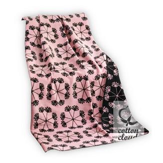 Koc bawełniano-akrylowy 150x200 różowe czarne dmuchawce