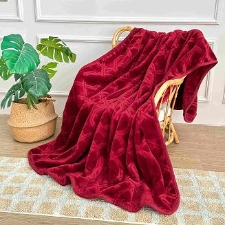 Koc akrylowy na fotel tłoczony VITO 200x220 geometryczny wzór bordowy