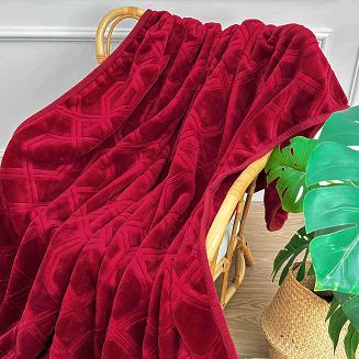 Koc akrylowy na fotel tłoczony VITO 200x220 geometryczny wzór bordowy