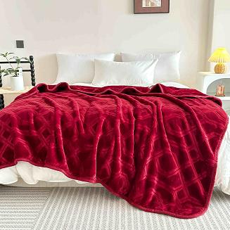 Koc akrylowy na fotel tłoczony VITO 200x220 geometryczny wzór bordowy