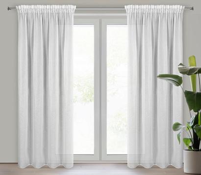 Firana gotowa na taśmie TULSA 140x270 Eurofirany biała w subtelny wzorek a'la listeczki