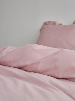 Pościel satyna bawełniana 160x200 Ruffy Premium pudrowa z falbanką