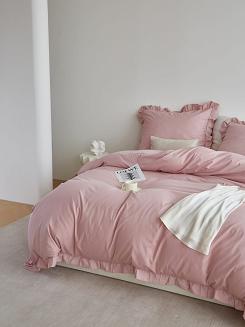 Pościel satyna bawełniana 160x200 Ruffy Premium pudrowa z falbanką
