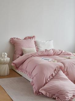 Pościel satyna bawełniana 160x200 Ruffy Premium pudrowa z falbanką