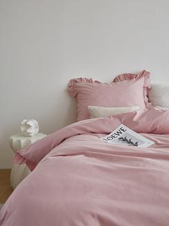Pościel satyna bawełniana 160x200 Ruffy Premium pudrowa z falbanką