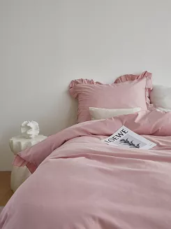 Pościel satyna bawełniana 160x200 Ruffy Premium pudrowa z falbanką
