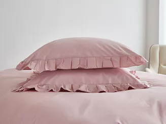 Pościel satyna bawełniana 160x200 Ruffy Premium pudrowa z falbanką