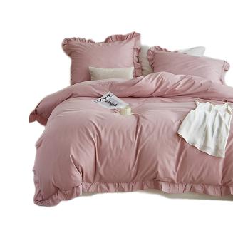 Pościel satyna bawełniana 160x200 Ruffy Premium pudrowa z falbanką