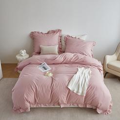 Pościel satyna bawełniana 160x200 Ruffy Premium pudrowa z falbanką