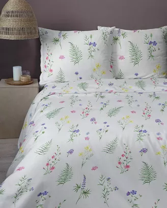 Pościel satynowa Home Satin 160x200 biała w polne kwiaty zioła