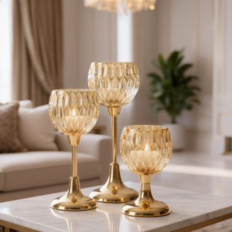 Świecznik dekoracyjny ZARIA 11x22 Eurofirany złoty kielich na smukłej nóżce
