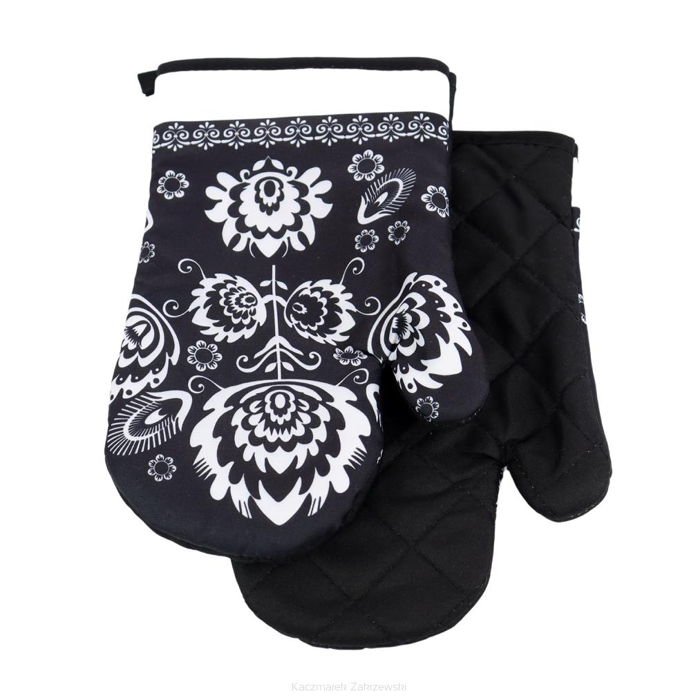 Rękawice kuchenne 18x27 z magnesem 2 szt. łowicki czarne