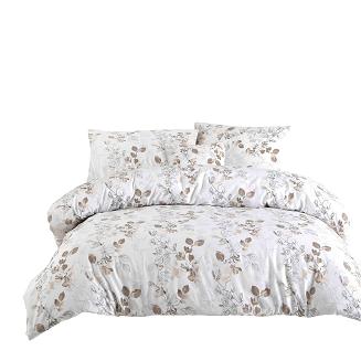 Pościel satyna bawełniana SATYNLOVE 180x200 biała w beżowe brązowe listki