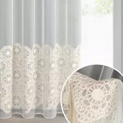 Firana gotowa na przelotkach LIZA 140x250 Eurofirany naturalna beżowa z koronkową aplikacją na dole