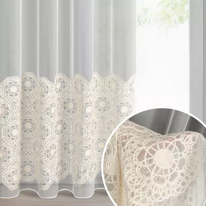 Firana gotowa na przelotkach LIZA 140x250 Eurofirany naturalna beżowa koronka na dole