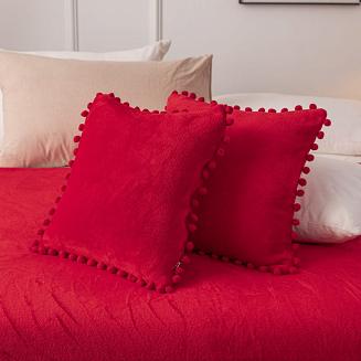 Koc narzuta Pompie 150x200 czerwony z pomponami