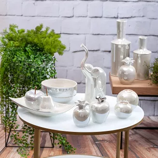 Figurka dekoracyjna SIMONA3 9x14 Eurofirany kremowa perłowy połysk ananas