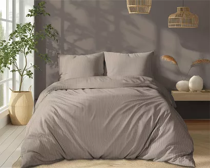 Pościel satyna bawełniana adamaszek Pure 160x200 taupe pasek 1 cm