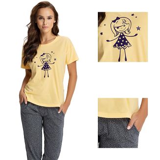 Piżama damska LUNA kod 618 żółta / wesoła laleczka
