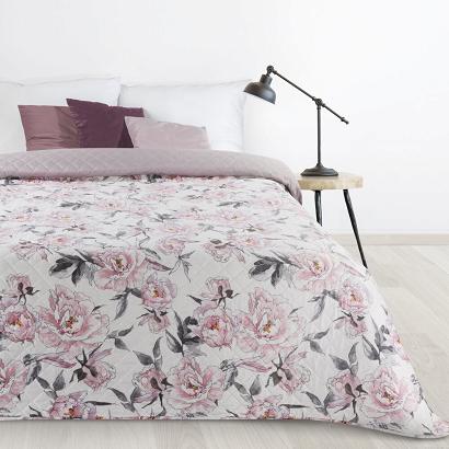 Narzuta dekoracyjna FLOWER 220x240 biała różowa szara różany ogród kwiaty