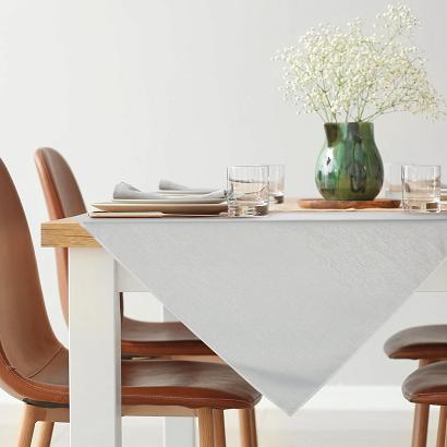 Obrus dekoracyjny ALISA 85x85 biały żakardowy wzór w paski zdobiony złotą nicią