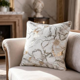 Poszewka dekoracyjna LISA 45x45 Eurofirany biała szara akwarelowe kwiaty